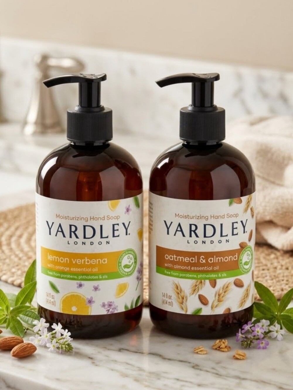 Set of 2 Yardley London Lemon Verbena Oatmeal Almond Hand Soaps 14 oz Each